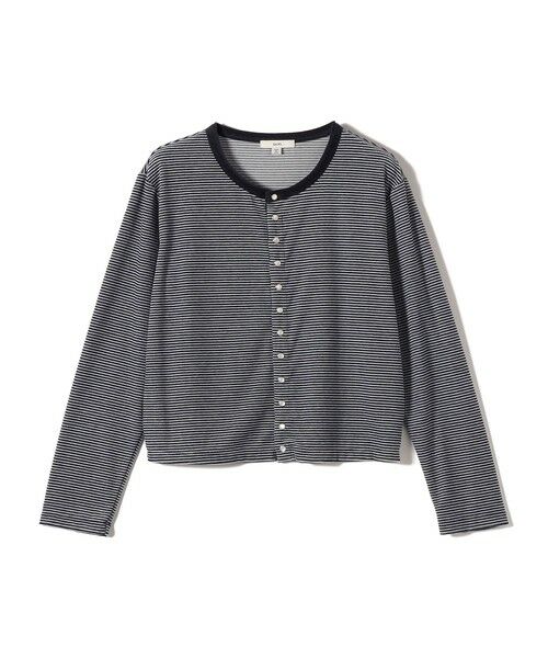 SHIPS / シップス カーディガン・ボレロ | 〈手洗い可能〉ポリエステル ベロア ボーダー パール モチーフ ボタン カーディガン | 詳細9