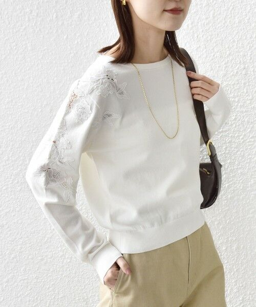 SHIPS / シップス ニット・セーター | 《予約》【WEB限定】〈手洗い可能〉ショルダー レース コンビ ニット プルオーバー(オフホワイト)