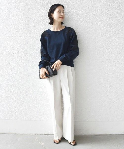 SHIPS / シップス ニット・セーター | 《予約》【WEB限定】〈手洗い可能〉ショルダー レース コンビ ニット プルオーバー | 詳細30