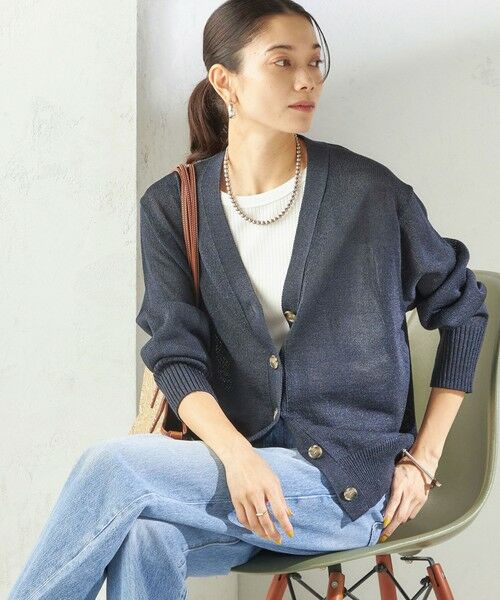 SHIPS / シップス カーディガン・ボレロ | 《予約》〈手洗い可能〉ブライト ペーパー Vネック ニット カーディガン（ネイビー）