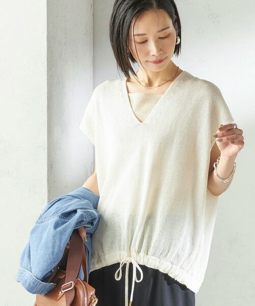 SHIPS / シップス ベスト | 《予約》〈手洗い可能〉ブライト ペーパー 裾 ドロスト ニット プルオーバー（オフホワイト）