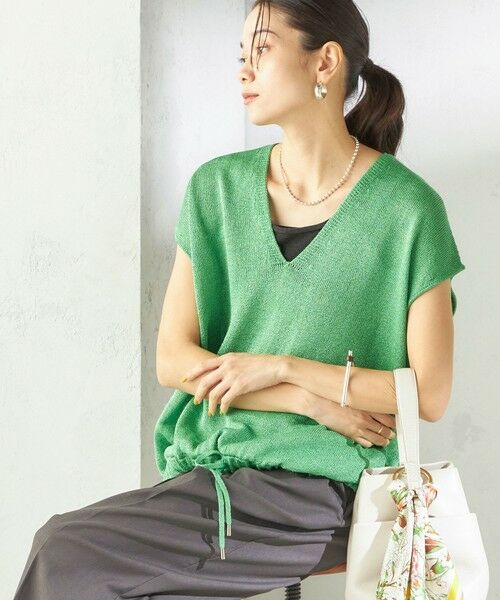 SHIPS / シップス ベスト | 《予約》〈手洗い可能〉ブライト ペーパー 裾 ドロスト ニット プルオーバー（グリーン）