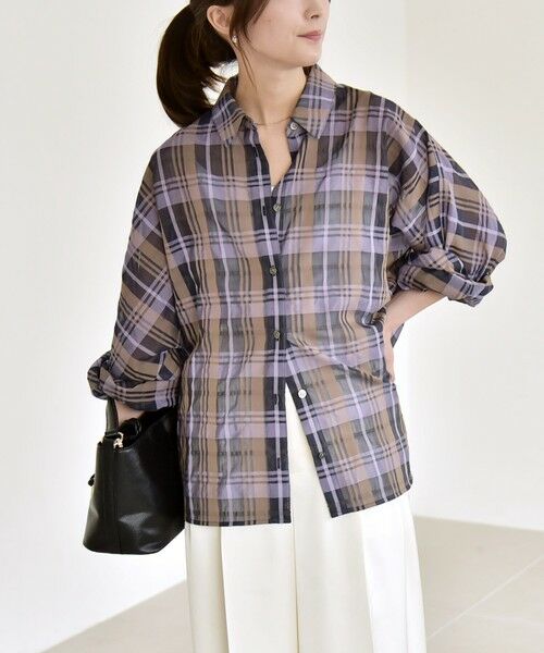 SHIPS / シップス シャツ・ブラウス | 《予約》quaranciel:〈手洗い可能〉シアー チェック ドルマン シャツ　　　（パープル）