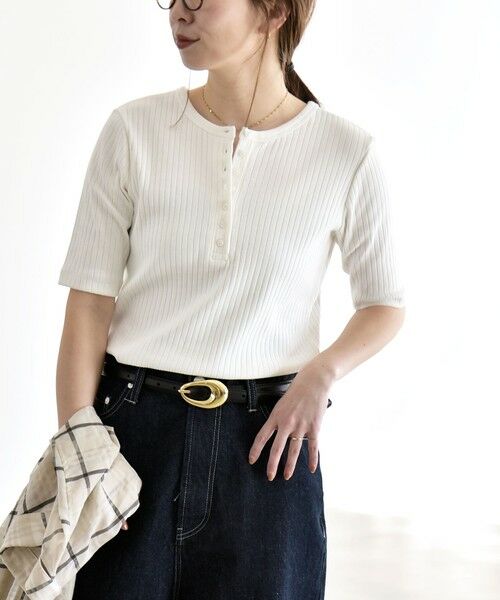 SHIPS / シップス カットソー | quaranciel:〈洗濯機可能〉テレコ リブ クルー ヘンリー 2way ハーフスリーブ TEE | 詳細11