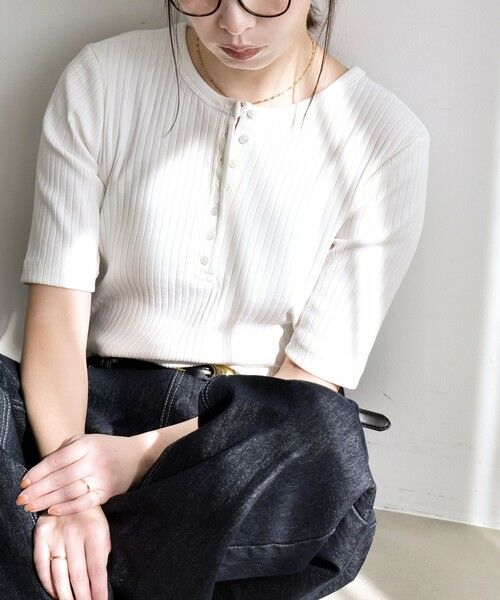 SHIPS / シップス カットソー | quaranciel:〈洗濯機可能〉テレコ リブ クルー ヘンリー 2way ハーフスリーブ TEE | 詳細12