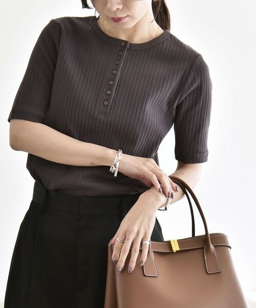 SHIPS / シップス カットソー | quaranciel:〈洗濯機可能〉テレコ リブ クルー ヘンリー 2way ハーフスリーブ TEE | 詳細26