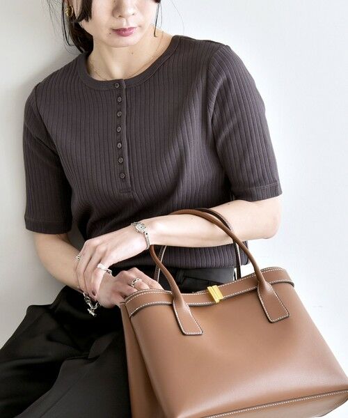 SHIPS / シップス カットソー | quaranciel:〈洗濯機可能〉テレコ リブ クルー ヘンリー 2way ハーフスリーブ TEE | 詳細27