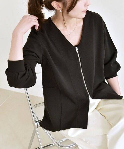 SHIPS / シップス カーディガン・ボレロ | quaranciel:〈洗濯機可能〉カットジョーゼット Vネック ジップ カーディガン | 詳細17