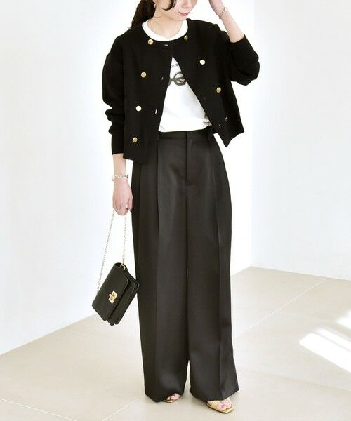 SHIPS / シップス その他パンツ | 《予約》quaranciel:〈手洗い可能〉サテン センタープレス ハイウエスト ワイド パンツ | 詳細5