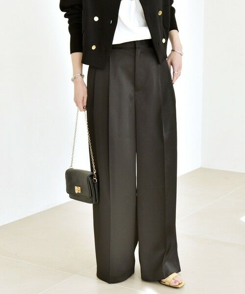 SHIPS / シップス その他パンツ | 《予約》quaranciel:〈手洗い可能〉サテン センタープレス ハイウエスト ワイド パンツ | 詳細7