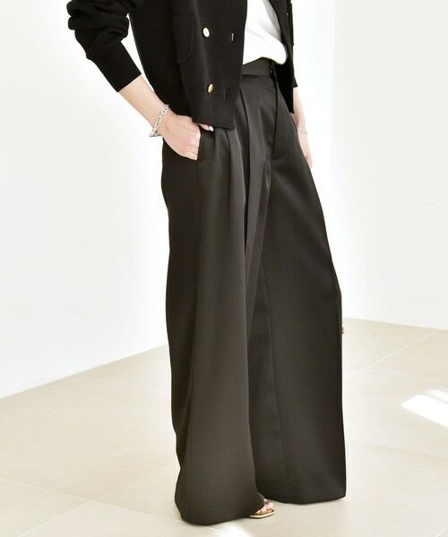 SHIPS / シップス その他パンツ | 《予約》quaranciel:〈手洗い可能〉サテン センタープレス ハイウエスト ワイド パンツ | 詳細8