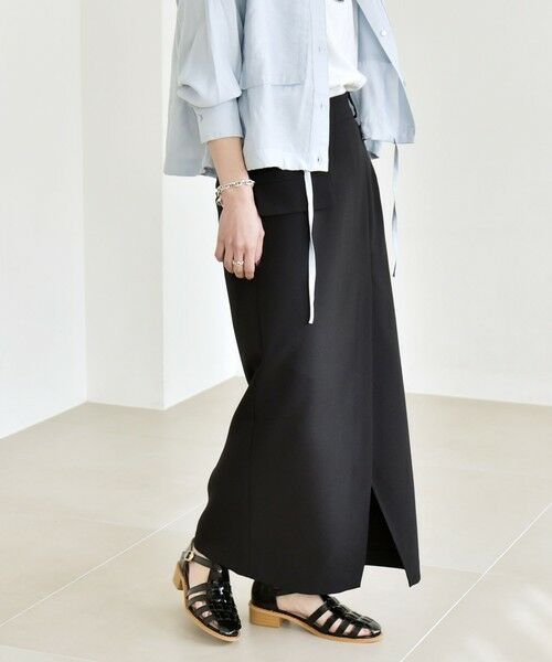 SHIPS / シップス ロング・マキシ丈スカート | 《予約》quaranciel:〈手洗い可能〉ウーステッド Iライン フロントスリット スカート | 詳細9