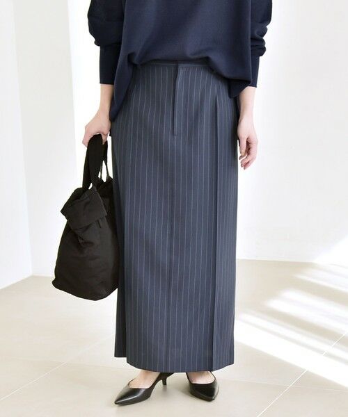 SHIPS / シップス ロング・マキシ丈スカート | 《予約》quaranciel :〈洗濯機可能〉ベルト デザイン Iライン ロング スカート（ネイビー）