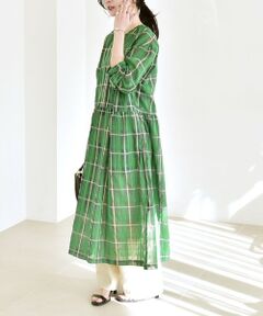 SHIPS / シップス ロング・マキシ丈ワンピース | 《予約》quaranciel:〈手洗い可能〉シアー ギャザー チェック ロング ワンピース