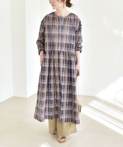 SHIPS / シップス ロング・マキシ丈ワンピース | 《予約》quaranciel:〈手洗い可能〉シアー ギャザー チェック ロング ワンピース