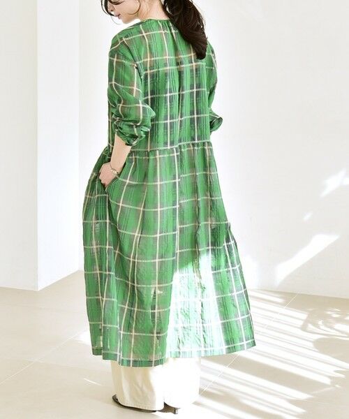 SHIPS / シップス ロング・マキシ丈ワンピース | 《予約》quaranciel:〈手洗い可能〉シアー ギャザー チェック ロング ワンピース | 詳細2