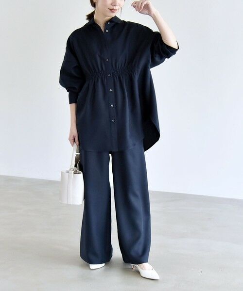 SHIPS / シップス サロペット・オールインワン | 《予約》quaranciel:〈洗濯機可能〉ギャザー シャツ & イージー パンツ セットアップ（ネイビー）