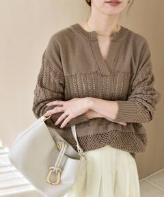 SHIPS / シップス ニット・セーター | 《予約》quaranciel:〈手洗い可能〉レース × メッシュ編み スキッパー ニット プルオーバー