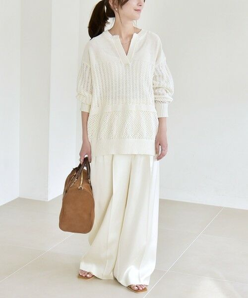 SHIPS / シップス ニット・セーター | 《予約》quaranciel:〈手洗い可能〉レース × メッシュ編み スキッパー ニット プルオーバー | 詳細1