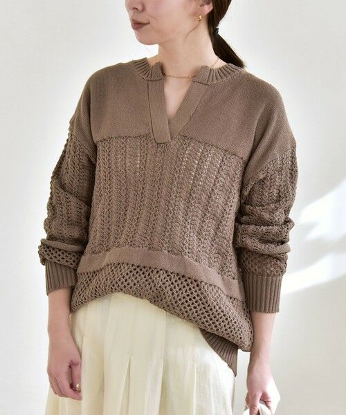 SHIPS / シップス ニット・セーター | 《予約》quaranciel:〈手洗い可能〉レース × メッシュ編み スキッパー ニット プルオーバー | 詳細14