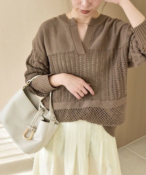 SHIPS / シップス ニット・セーター | 《予約》quaranciel:〈手洗い可能〉レース × メッシュ編み スキッパー ニット プルオーバー | 詳細20