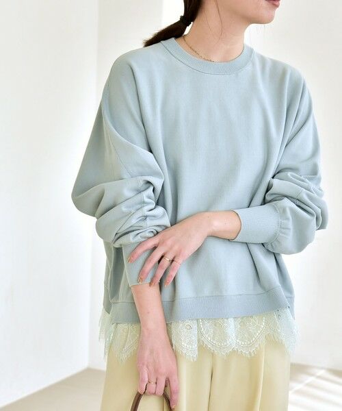 SHIPS / シップス ニット・セーター | 《予約》quaranciel:〈手洗い可能〉レース ドッキング ドルマン ニット プルオーバー（ライトブルー）