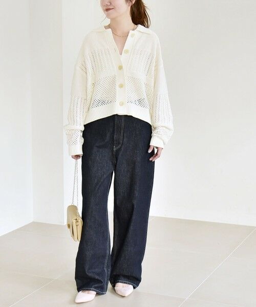 SHIPS / シップス カーディガン・ボレロ | 《予約》quaranciel:〈手洗い可能〉レース × メッシュ編み ポロ ニット カーディガン | 詳細1