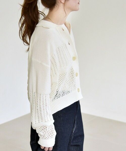SHIPS / シップス カーディガン・ボレロ | 《予約》quaranciel:〈手洗い可能〉レース × メッシュ編み ポロ ニット カーディガン | 詳細5