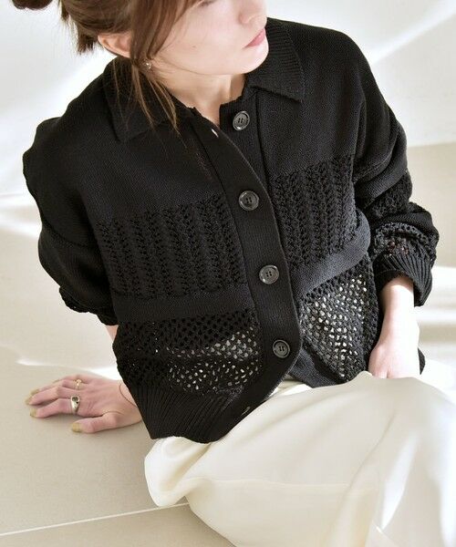 SHIPS / シップス カーディガン・ボレロ | 《予約》quaranciel:〈手洗い可能〉レース × メッシュ編み ポロ ニット カーディガン | 詳細13