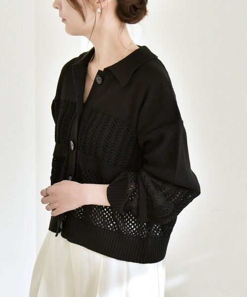 SHIPS / シップス カーディガン・ボレロ | 《予約》quaranciel:〈手洗い可能〉レース × メッシュ編み ポロ ニット カーディガン | 詳細18