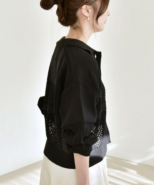 SHIPS / シップス カーディガン・ボレロ | 《予約》quaranciel:〈手洗い可能〉レース × メッシュ編み ポロ ニット カーディガン | 詳細20