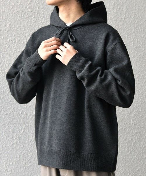 SHIPS / シップス パーカー | SHIPS any:〈手洗い可能〉ミラノリブ コットンライク ニット プルオーバー パーカー◆（ダークグレー）