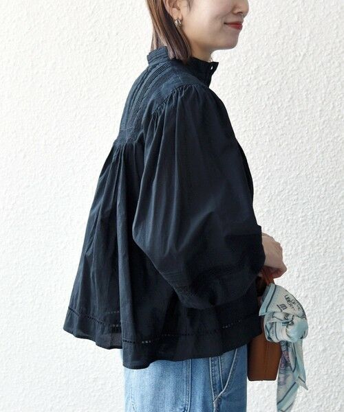 SHIPS / シップス シャツ・ブラウス | 《予約》SHIPS any:〈洗濯機可能〉キャンブリック スタンドカラー レース シャツ ブラウス（ブラック）