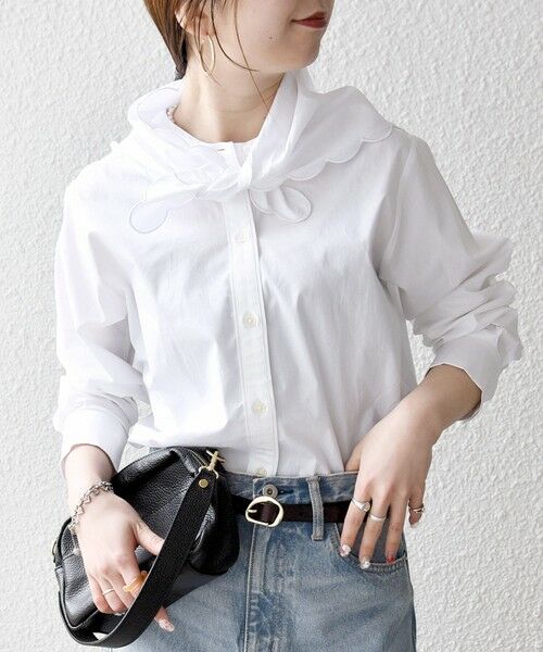 SHIPS / シップス シャツ・ブラウス | 《予約》SHIPS any:〈洗濯機可能〉スカラップ スカーフ付 バンドカラー シャツ | 詳細3