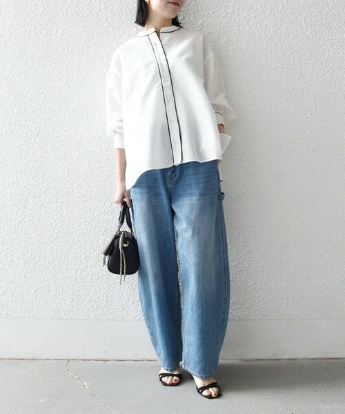 SHIPS / シップス シャツ・ブラウス | 《予約》SHIPS any:〈洗濯機可能〉サッカー バック リボン 配色 シャツ ブラウス | 詳細1