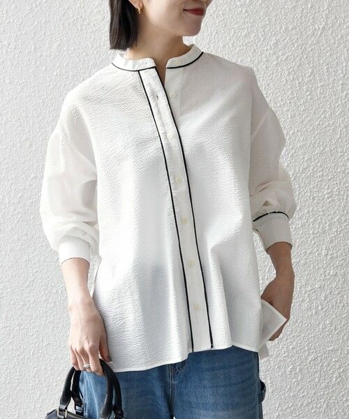 SHIPS / シップス シャツ・ブラウス | 《予約》SHIPS any:〈洗濯機可能〉サッカー バック リボン 配色 シャツ ブラウス | 詳細3