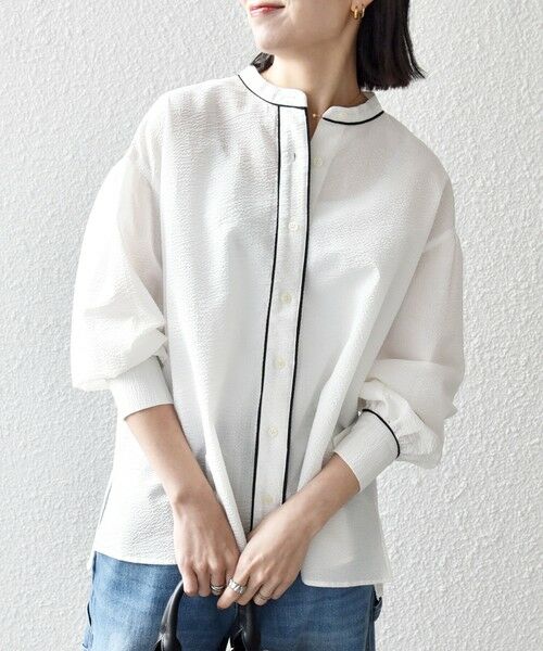 SHIPS / シップス シャツ・ブラウス | 《予約》SHIPS any:〈洗濯機可能〉サッカー バック リボン 配色 シャツ ブラウス | 詳細7