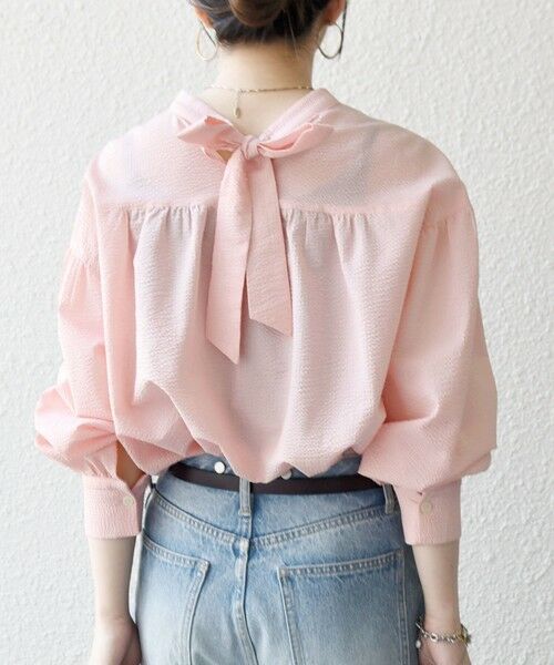 SHIPS / シップス シャツ・ブラウス | 《予約》SHIPS any:〈洗濯機可能〉サッカー バック リボン 配色 シャツ ブラウス | 詳細19