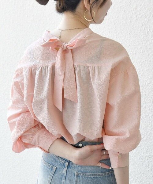 SHIPS / シップス シャツ・ブラウス | 《予約》SHIPS any:〈洗濯機可能〉サッカー バック リボン 配色 シャツ ブラウス | 詳細22