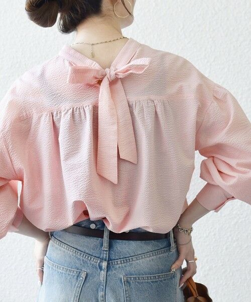 SHIPS / シップス シャツ・ブラウス | 《予約》SHIPS any:〈洗濯機可能〉サッカー バック リボン 配色 シャツ ブラウス（ピンク）