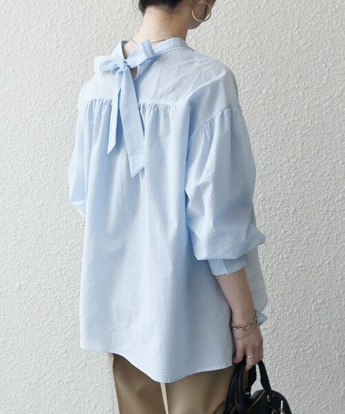 SHIPS / シップス シャツ・ブラウス | 《予約》SHIPS any:〈洗濯機可能〉サッカー バック リボン 配色 シャツ ブラウス | 詳細30