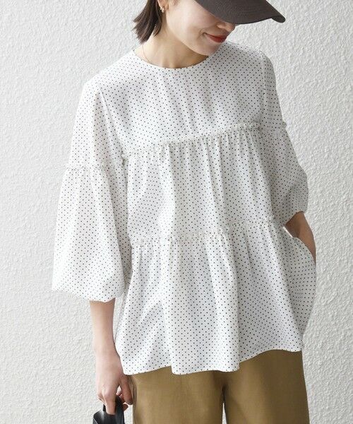 SHIPS / シップス シャツ・ブラウス | 《予約》SHIPS any:〈洗濯機可能〉ドット ノーカラー ティアード フレア ブラウス | 詳細10
