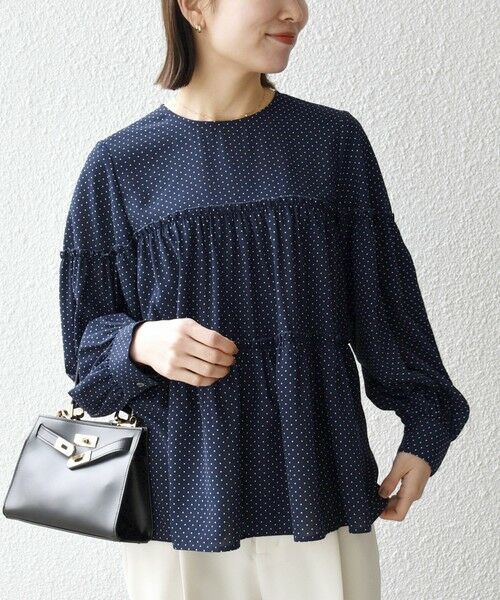 SHIPS / シップス シャツ・ブラウス | 《予約》SHIPS any:〈洗濯機可能〉ドット ノーカラー ティアード フレア ブラウス | 詳細30