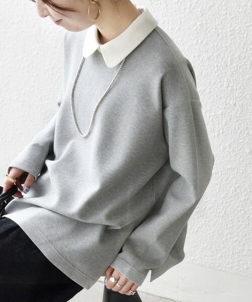 SHIPS / シップス カットソー | 《予約》SHIPS any:〈洗濯機可能〉ダンボール バイカラー プルオーバー（ライトグレー）