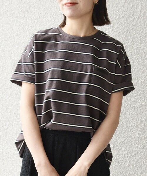 SHIPS / シップス カットソー | 《予約》SHIPS any:〈洗濯機可能〉マルチボーダー ワイド TEE（チャコールグレー）