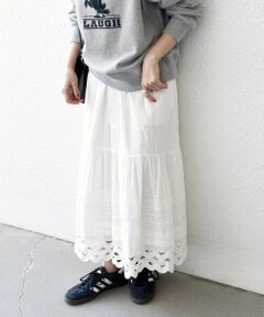 SHIPS / シップス ロング・マキシ丈スカート | 《予約》SHIPS any:〈洗濯機可能〉キャンブリック レース ギャザー ボリューム スカート