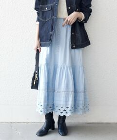 SHIPS / シップス ロング・マキシ丈スカート | 《予約》SHIPS any:〈洗濯機可能〉キャンブリック レース ギャザー ボリューム スカート