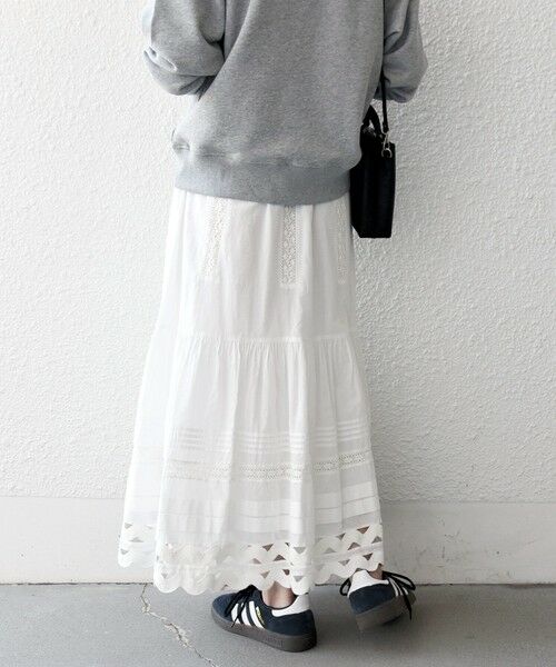 SHIPS / シップス ロング・マキシ丈スカート | 《予約》SHIPS any:〈洗濯機可能〉キャンブリック レース ギャザー ボリューム スカート | 詳細5
