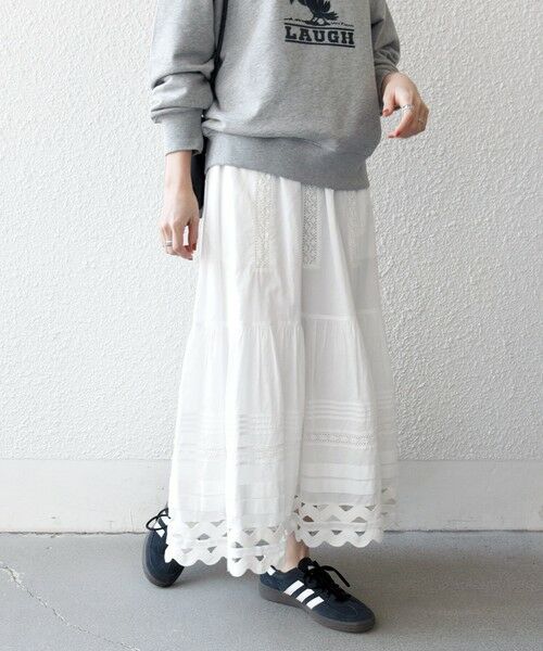 SHIPS / シップス ロング・マキシ丈スカート | 《予約》SHIPS any:〈洗濯機可能〉キャンブリック レース ギャザー ボリューム スカート | 詳細7