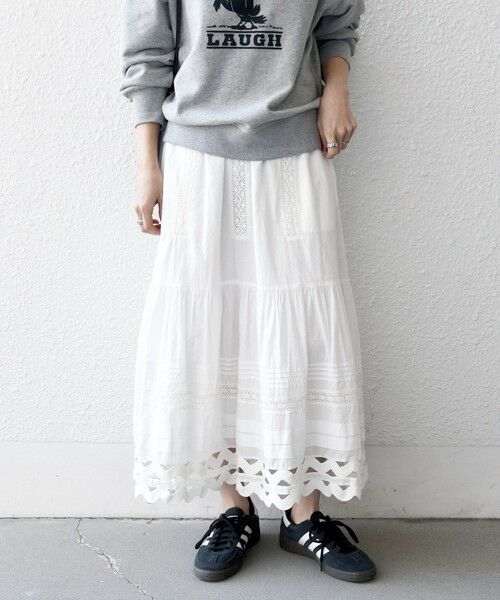 SHIPS / シップス ロング・マキシ丈スカート | 《予約》SHIPS any:〈洗濯機可能〉キャンブリック レース ギャザー ボリューム スカート | 詳細8